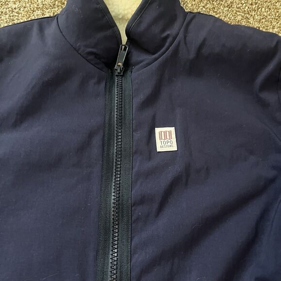Topo Designs Reversible Sherpa Jacket Mens Small Cream Navy Blue Full Zip - Picture 7 of 7